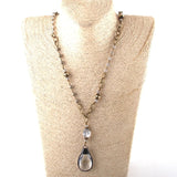 Boho Necklace, RH Antique Brass Silver Stone Glass - Wild Rose Boho