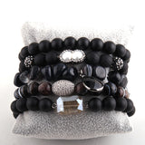 Boho Bracelet, RH Bracelet Set, Cubic Zircon Ball, Natural Stones, in Black and White - Wild Rose Boho