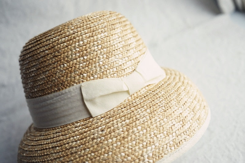 Boho Hat, Sun Beach Hat, Vintage Straw Hat, Lolita White - Wild Rose Boho