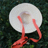 Boho Hat, Sun Hat, Sun Beach Hat, Brim Straw Hat 10 cm, Black, White, Orange Ribbon - Wild Rose Boho