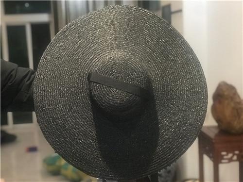 Boho Hat, Sun Hat, Beach Hat, Wide Brim Straw Hat 10-18 cm, Ribbon in Black 18cm Brim Black / Head Size 57cm