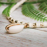 Boho Necklace, Natural Shell Cowrie with Pendanr in White - Wild Rose Boho