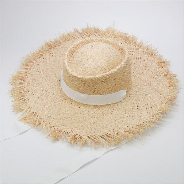 Boho Hat, Sun Hat, Beach Hat, Wide Brim Hat , Straw Hat, Black Ribbon - Wild Rose Boho