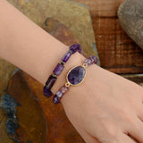 Boho Bracelet, Stretchy Bracelet, Blue Lapis and Purple Amethyst - Wild Rose Boho