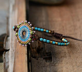 Boho Bracelet, Leather Wrap Bracelet, Weave Bracelet, Blue Amazonite Crystal - Wild Rose Boho
