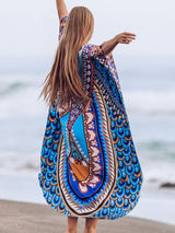 Beach Dress, Cover Up, Kaftan Dress, Tribal Aster in Blue - Wild Rose Boho