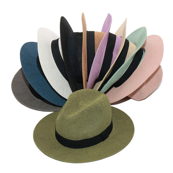 Boho Hat, Grass Fedora Hat, Stella Black Ribbon - Wild Rose Boho