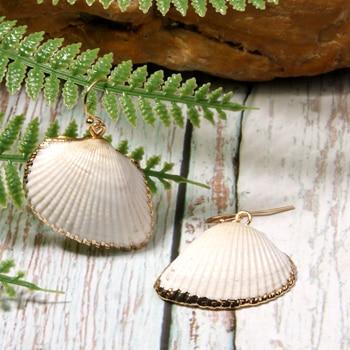 Boho Earrings, Dangle Earrings, Natural Shell with Gold - Wild Rose Boho
