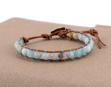 Boho Bracelet, Leather Wrap Bracelet, Weave Bracelet, Blue Amazonite - Wild Rose Boho