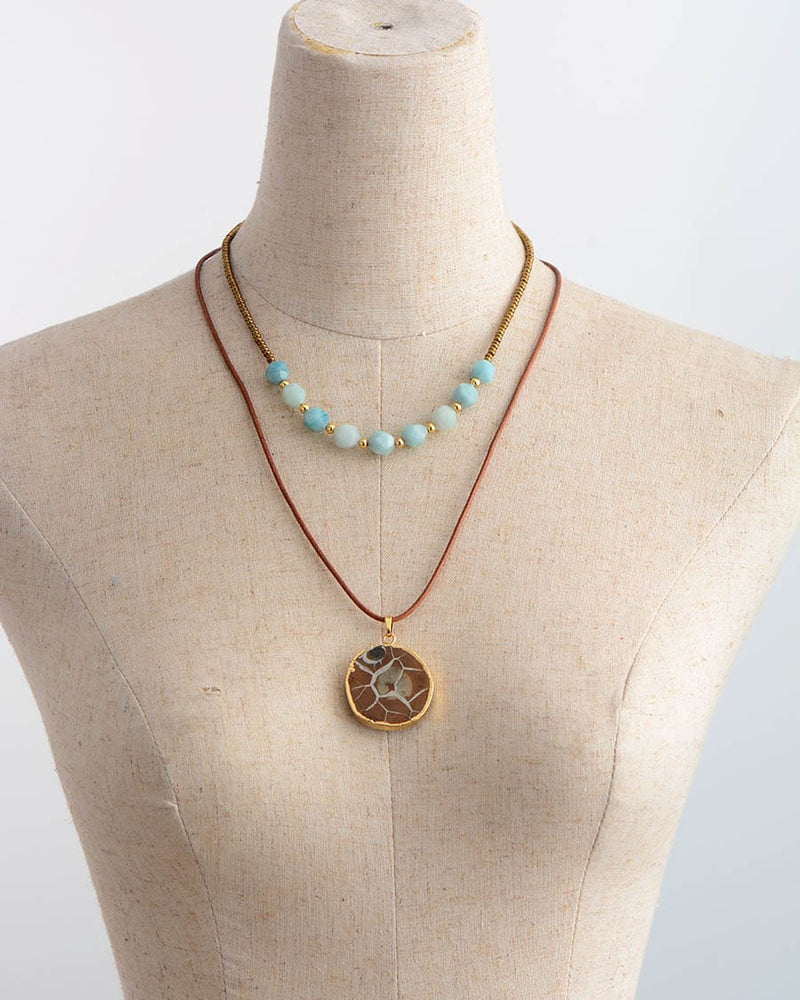 Boho Necklace, Choker Necklace, Amazonite, Natural Stone Beads - Wild Rose Boho