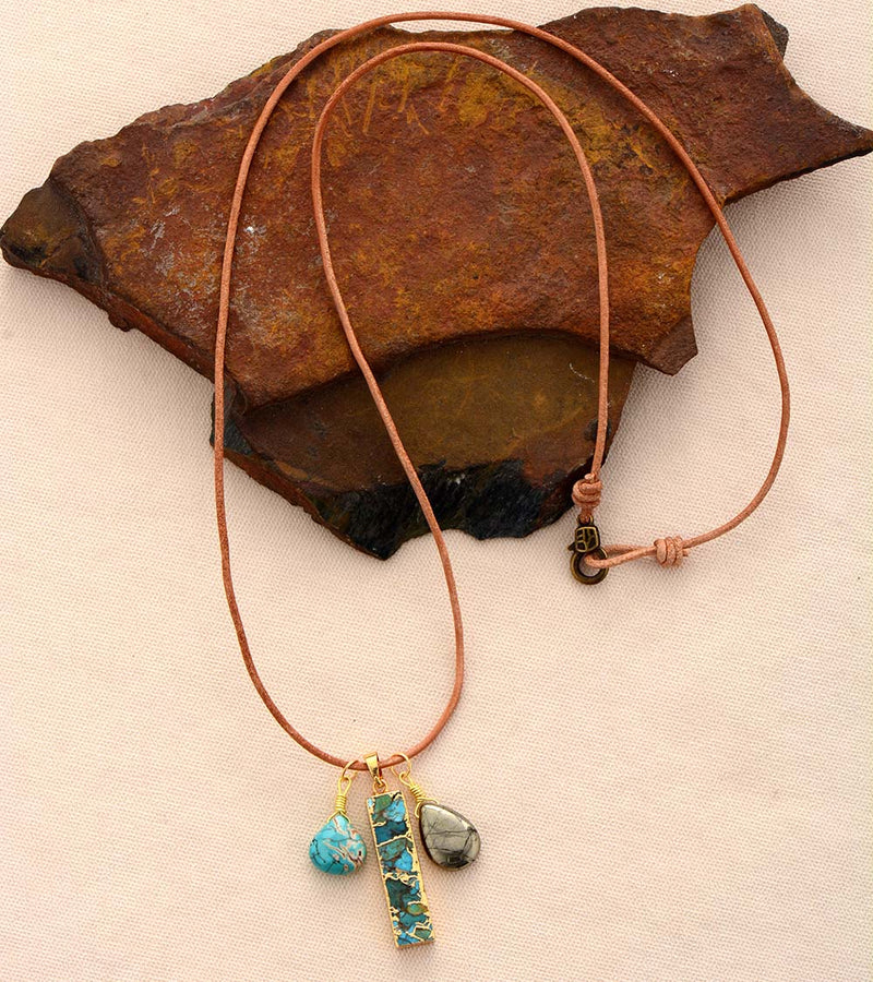 Boho Necklace, Pyrite Turquoises