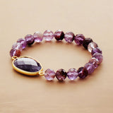 Boho Bracelet, Stretchy Bracelet, Purple Phantom and Amethyst - Wild Rose Boho