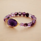 Boho Bracelet, Stretchy Bracelet, Purple Phantom and Amethyst - Wild Rose Boho