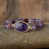 Boho Bracelet, Stretchy Bracelet, Purple Phantom and Amethyst - Wild Rose Boho