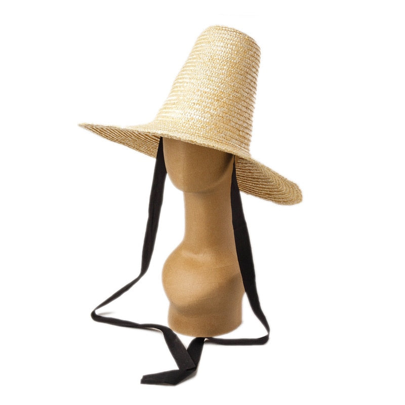 Boho Hat, Sun Beach Hat, Tall Crown Retro Hat, Black Ribbon - Wild Rose Boho