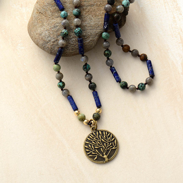 Boho Necklace, BlueLabradorite, Jasper and Turquoise, Tree of Life - Wild Rose Boho
