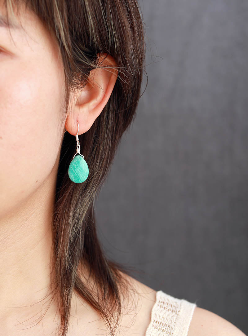 Boho Earrings, Dangle Earrings, Blue Faceted Amazonite - Wild Rose Boho
