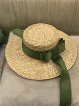 Boho Hat, Sun Hat, Beach Hat, Wide Brim Straw Hat,Green Ribbon - Wild Rose Boho
