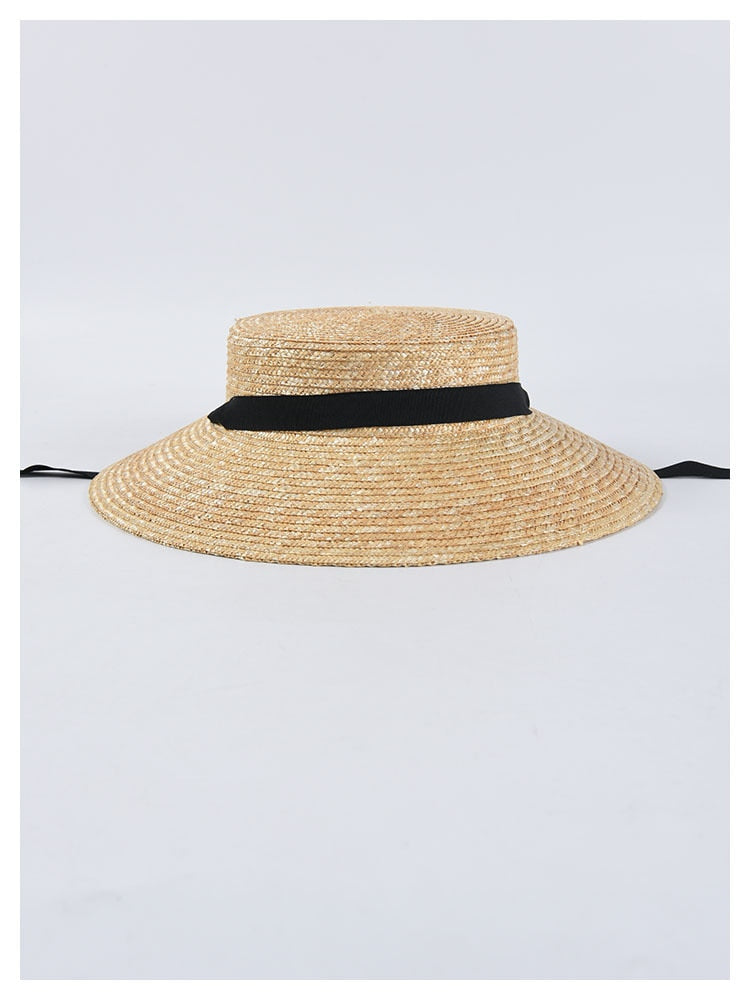 Boho Hat, Sun Hat, Beach Hat, Wide Brim Straw Hat 9 cm, Black Ribbon - Wild Rose Boho