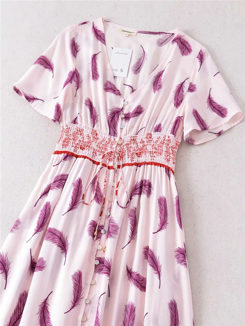 Maxi Dress, Boho Dress, Feather in Pink - Wild Rose Boho