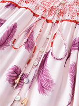 Maxi Dress, Boho Dress, Feather in Pink - Wild Rose Boho