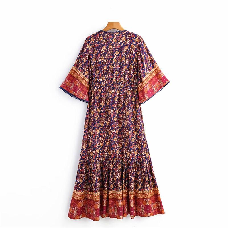 Midi Dress, Boho Dress, Sundress, Kaftan Dress, Indian Flower in Navy - Wild Rose Boho
