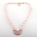 Boho Necklace, RH Rose Quart Amazonite, Half Moon Pink Natural Stone - Wild Rose Boho