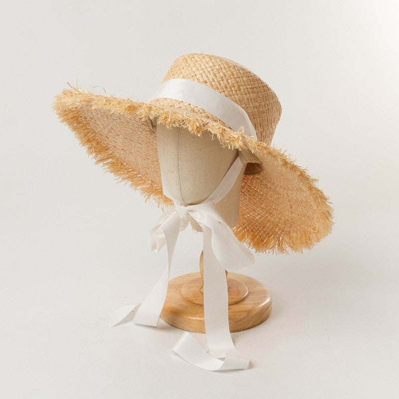 Boho Hat, Sun Hat, Beach Hat, Raffia Hat, Beige Holiday - Wild Rose Boho