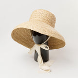 Boho Hat, Beach Hat, Rafia Hat, Vintage Bucket Hat, Beige and Black Ribbon - Wild Rose Boho