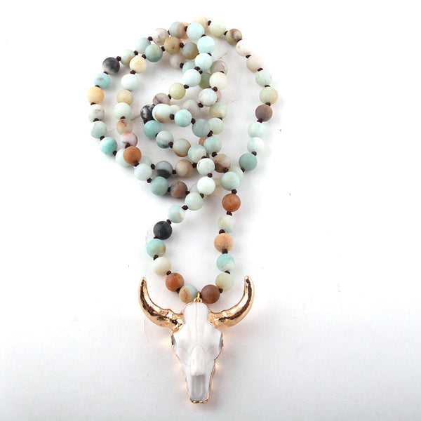 Boho Necklace, RH Amazonite Horn Natural Green Stone - Wild Rose Boho