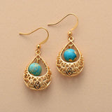 Boho Earrings, Dangle Earrings, Vintage Indian Gold Blue and Red - Wild Rose Boho