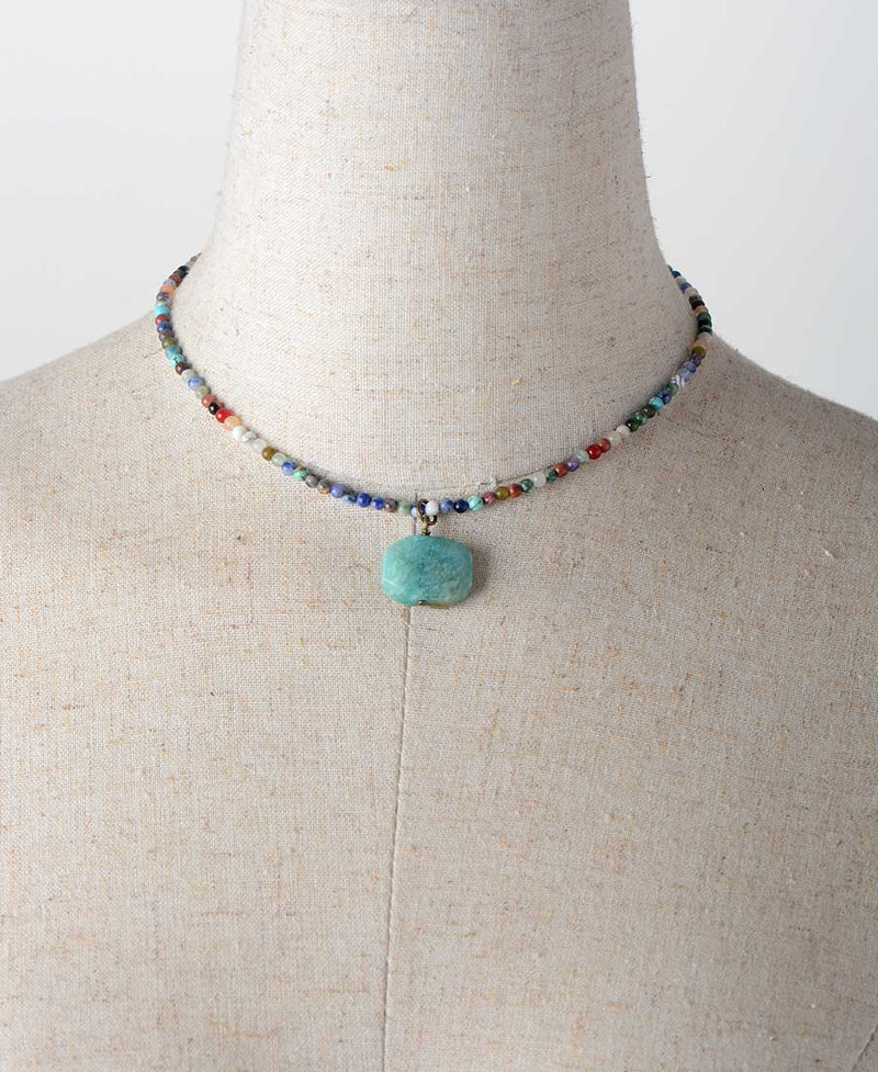 Collars For Women Boho Rainbow Stone Beaded Necklace - Colorful Natural Gemstone Choker For Women Surfer Style Jewelry