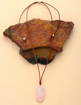 Boho Necklace, Natural Stone Pendant, Pink Rose Quartzs - Wild Rose Boho