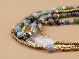 Boho Necklace, 3 Layers, Blue Natural Stone, Teardop Pendant - Wild Rose Boho