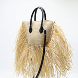 Boho Bag, Woven Raffia Bag, Rattan Bag, White Ivory Adele Tassel - Wild Rose Boho