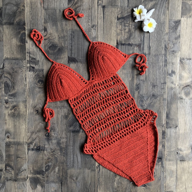 Boho Bikini Set Crochet Cover up, Lola Orange and Yellow - Wild Rose Boho