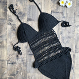 Boho Bikini Set Crochet Cover up, White, Apricot and Black - Wild Rose Boho