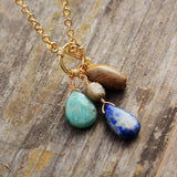 Boho Necklace, Triple Blue Jasper, Amazonite and Lapis Pendant - Wild Rose Boho