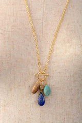 Boho Necklace, Triple Blue Jasper, Amazonite and Lapis Pendant - Wild Rose Boho