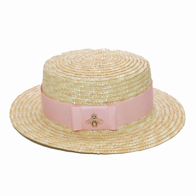 Boho Hat, Sun Hat, Beach Hat, Straw Hat, Sun Bee Black Pink - Wild Rose Boho