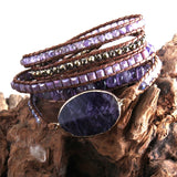 Boho Bracelet, RH 5 Layers Leather Wrap Bracelet, Mixed Natural Stones & Crystal Stone Blue and Purple - Wild Rose Boho