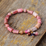 Boho Bracelet, Stretchy Bracelet, Pink and Blue Rhodonite - Wild Rose Boho