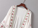 Boho Robe, Embroidery Cotton Robe, White Tassel - Wild Rose Boho