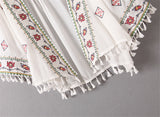 Boho Robe, Embroidery Cotton Robe, White Tassel - Wild Rose Boho