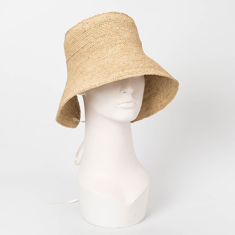 Boho Hat, Beach Sun Hat, Beige Grass Raffia Retro French Hat, Lady Bette - Wild Rose Boho