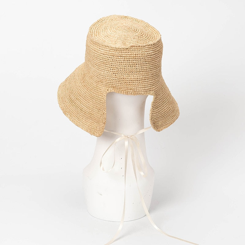Boho Hat, Beach Sun Hat, Beige Grass Raffia Retro French Hat, Lady Bette - Wild Rose Boho