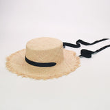 Boho Hat, Kid Hat, Sun Hat, Wide Brim Straw Hat, Little Girl Hat, Mia White Ribbon - Wild Rose Boho