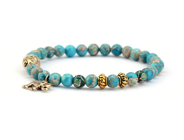 Boho Bracelet, Stretchy Bracelet, Blue and Brown Elephant Tibetan - Wild Rose Boho
