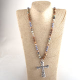 Boho Necklace, RH Antique Silver Cross, Lava Stone