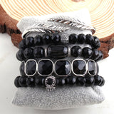Boho Bracelet, RH Bracelet Set, Cubic Zircon Ball, Natural Stones Ball in Black and White - Wild Rose Boho